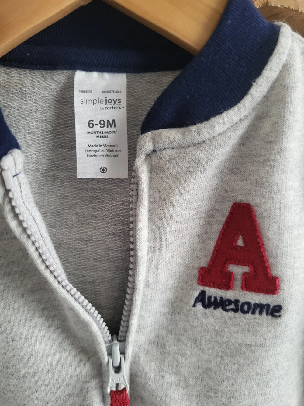 Carter's Grey & Navy Zip Varsity Sweatshirt For Baby Boy